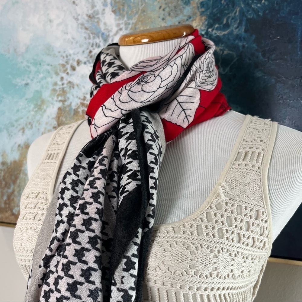 Red and Black Floral Scarf - Picture 1 of 9